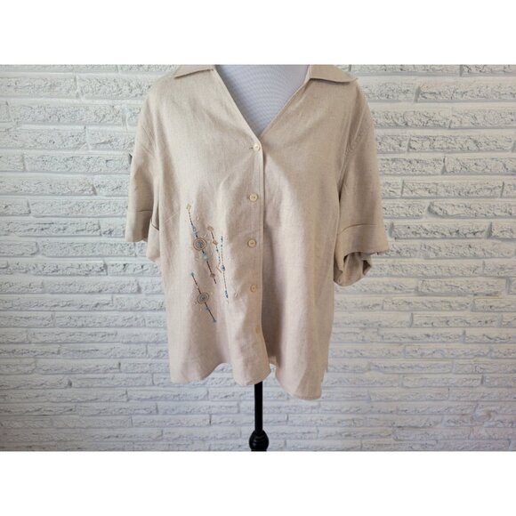 Requirements Petite Womens Shirt 2XWP Roll Tab Sleeve Button Up Embroider BRO74E - Picture 4 of 8